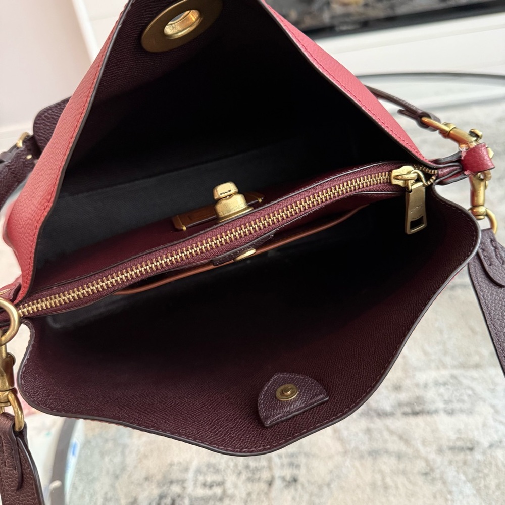 Coach Red Pebble Leather Shoulder Bag with Gold-Tone Hardware - Picture 10 of 10